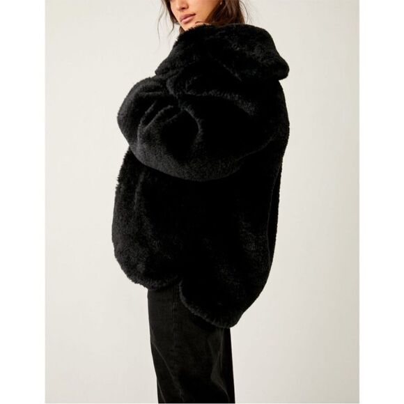 FREE PEOPLE Pretty Perfect Fur Peacoat / Black - Picture 4 of 6